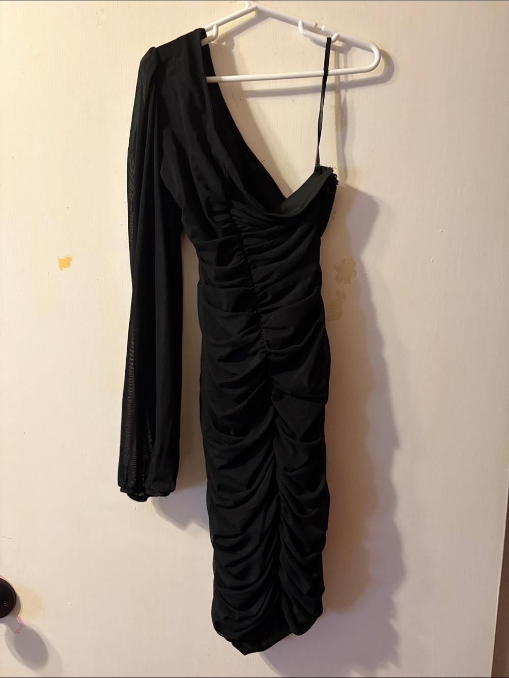 SHEIN Black One-Shoulder Ruched Bodycon Dress